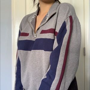 grey striped quarter zip from pink